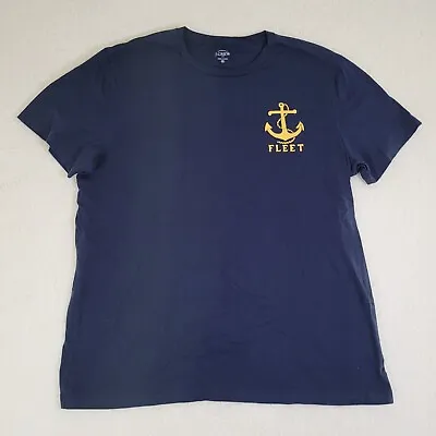 J.Crew Men's T-Shirt XL Navy Blue Graphic Fleet Anchor Short Sleeve Crew Neck • $13.29