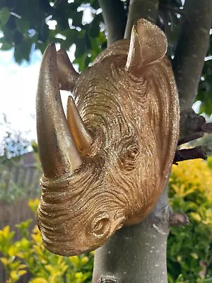 Vintage Gold Wall Rhinoceroses Head Statue Animal Ornament Rhino Sculpture NEW • £13.94