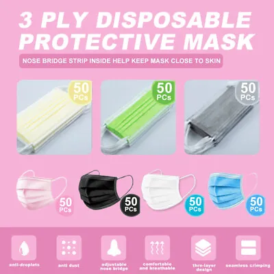 50Pcs Disposable Face Mask Non-Medical Surgical 3-Ply Earloop Face Cover • $5.99