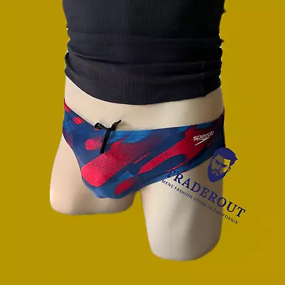 Speedo Men Blue Red Natural Wonder Print Swim Brief Swimwear Size 30 32 • $40.50