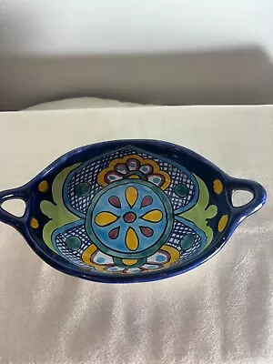 Beautiful Colorful Hecho En Mexico Hand Painted Pottery Oval Bowl Vibrant Colors • $22.99