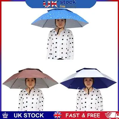 Foldable Outdoor Umbrella Hat Women Men Fishing Double Layer Headwear Sun Cap • £10.09