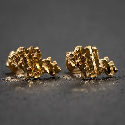  Authentic 10K Yellow Gold Men's Diamond Cut Nugget Screw Back Stud Earrings • $110.99