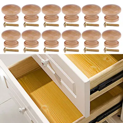 12x 27mm Door Knobs Wooden With Metal Screws Wardrobe Drawer Cabinet Handle Knob • £6.57