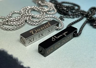 Personalized Cube Bar Necklace Cremation Urn For Ashes Memorial Keepsake Holder • $18.50