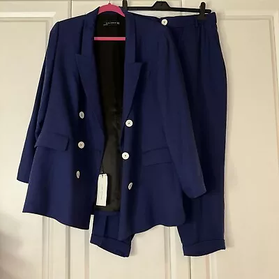 Zara Royal Blue Trouser Suit With White Buttons Size XL Bnwt £90 • $38.58