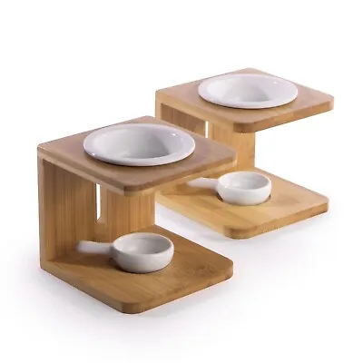 £11.99 • Buy Bamboo Essential Oil Burner Set Of 2 Wax Melt Holder With Tealight Spoon M&W