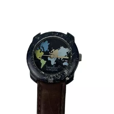 United Colors Of Benetton Vintage Watch By Bulova Leather Strap Map Backing • $4.97