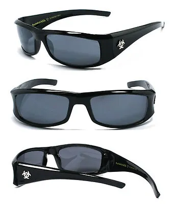 Retro BioHazard Mens Designer Sunglasses UV Protect - Black Frame BZ01 • $16.71