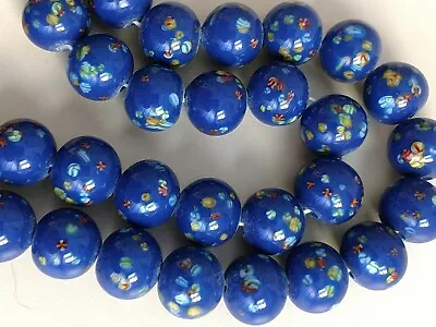 60 VINTAGE Japan Lampwork Beads Japanese W/ Millefiori 10 MM Size Round Blue NOS • $16.50