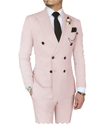 Mens 2Piece Suits Tuxedo Lapel Coat Business Formal Wedding Blazer+Jacket+Pants • $49.86