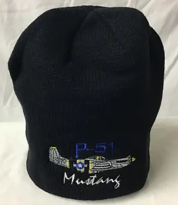 P-51 Mustang WWII Aircraft Embroidered Black Beanie Knit Hat • $16.99