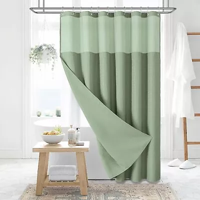 Dynamene Fabric Shower Curtain With Snap In Liner Sage Green Waffle Hotel Showe • $76.10