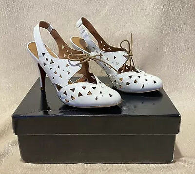 Marta Jonsson White Sling Back Stiletto Leather Shoes - Size 6 - Boxed • £9.99