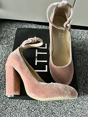 Women’s New In Box Lttl Pale Pink Faux Velvet Heels With Ankle Strap Shoes 5.5 • £10