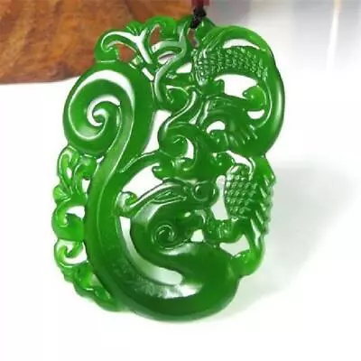 Dragon Phoenix 100% Natural Jade Pendant Necklace Jewelry • £5.99