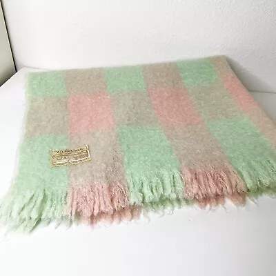 Vintage Glen Cree ALL MOHAIR Made In Scotland Green And Peach Plaid 44 X 72 • $59.95