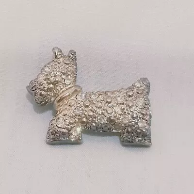 Vintage Scotty Dog Silver Tone Brooch Pin Rhinestone  1   Signed Mi Puppy • $19.56