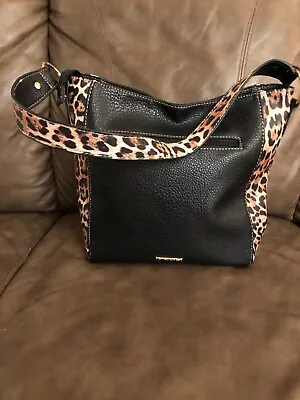 Nwot Montana West Black & Leopard Square Hobo Handbag Faux Leather Shoulder Bag • $35