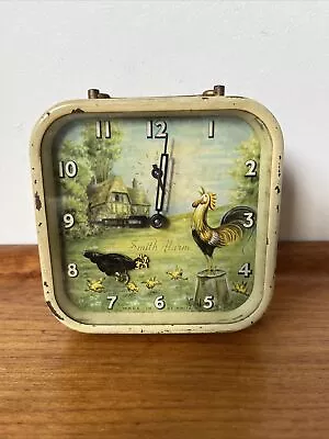 RARE Vintage 1950s Mechanical Smiths Farmyard Chicken Rooster Metal Alarm Clock • £10