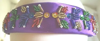 Christmas Headband Purple Satin With Red Gold Green Blue Sequins Bead One Size • $2.47