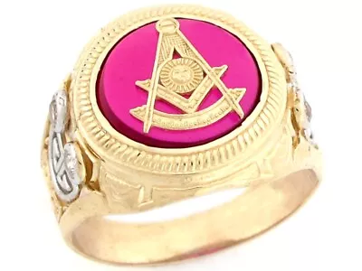 10k Or 14k Gold Past Master Freemason Masonic Simulated Ruby CZ Mens Ring • $449.99