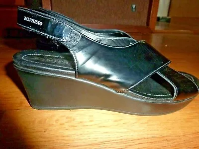 Mephisto Size 41 Black Patent Leather Cross Strap Wedge Air Relax US 11 • $29.99