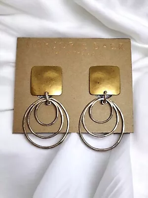 Marjorie Baer Large Rectangle With Hammered Rings Clip-on Earrings • $38