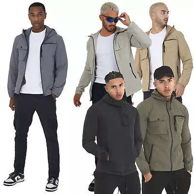 Men Brave Soul Spring Jacket Zipped Funnel Neck Light Weight Multi Pocket • £28.95