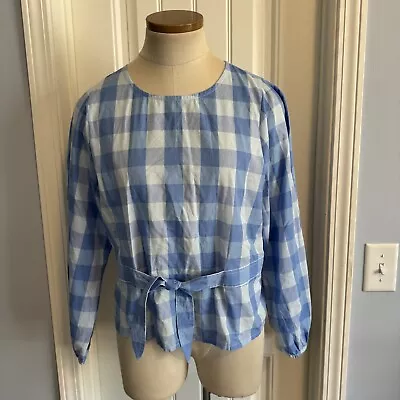 J CREW Medium Bow-Front Top In Bristow Gingham Blue Spring • $15.99