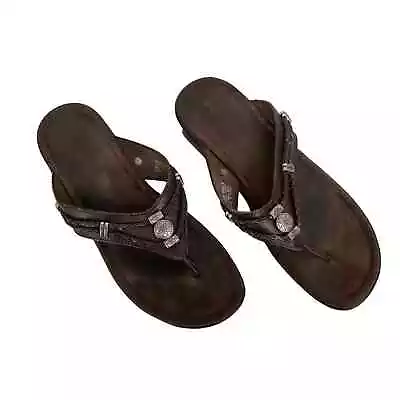 Women’s Minnetonka Size 9 Brown Leather Silverthorne Flip Flops Sandals • $25