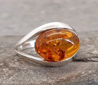 925 Silver Cognac BALTIC AMBER Ring Sz NQT-6.589.5 R551~Silverwave*uk • $46.91