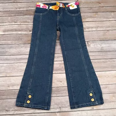 Gymboree Girls 6 Sunflower Smiles Blue Jeans Flower Buttons Fabric Belt • $20