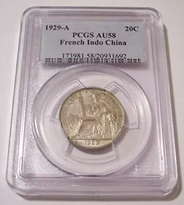 French Indo-China 1929 A Silver 20 Centimes AU58 PCGS Key Date • $199