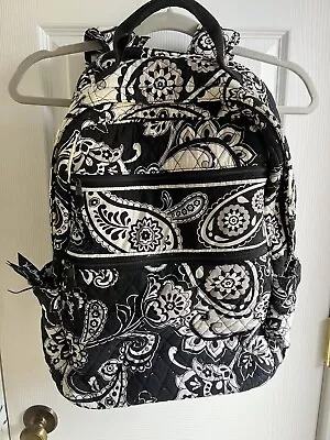 Vera Bradley Campus Backpack School Bookbag Midnight Paisley Black & White • $24.99
