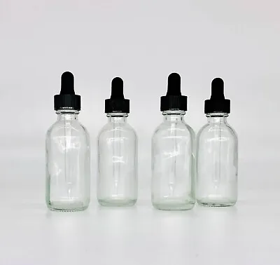 4 Pack - 2oz CLEAR Boston Glass Bottles With Glass Eye Dropper- New ! 60 ML  • $7.30