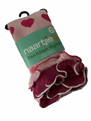 Naartjie Footless Fashion Tights Girls Size 6-8 Pink With Pink Hearts • $12.50