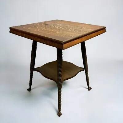 Antique 1900s Oak Parlor Side End Table W/ Glass Ball & Claw Feet • $125