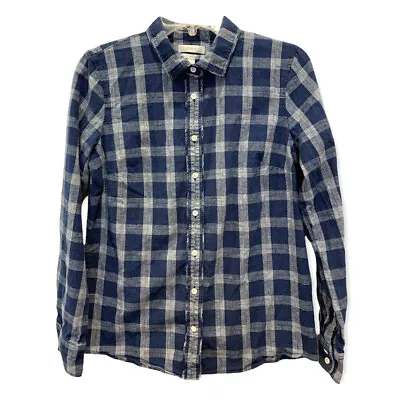 J Crew Shirt Womens 6 Blue Plaid The Boy Style Button Front Ruffle Layering • $10