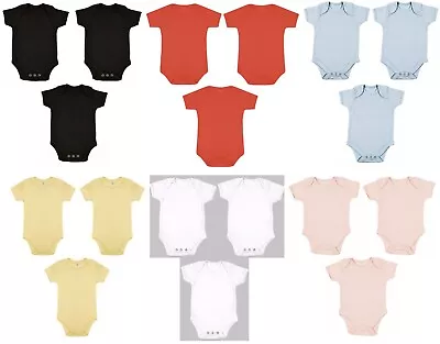 3 Pack BOY/GIRL Plain 100% Cotton Babygrow Short Sleeve Bodysuit Vest  BABY GROW • £7.99