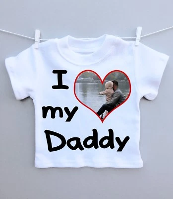 Personalised Baby/childs T-shirt Top I Love Daddy Fathers Day Photo Gift • £7.99