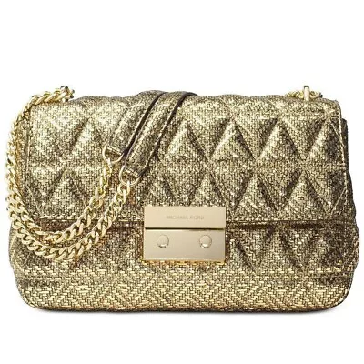 MICHAEL KORS Gold Metallic Sloan Quilted Pyramid Large Chain Shoulder Bag • $219.99