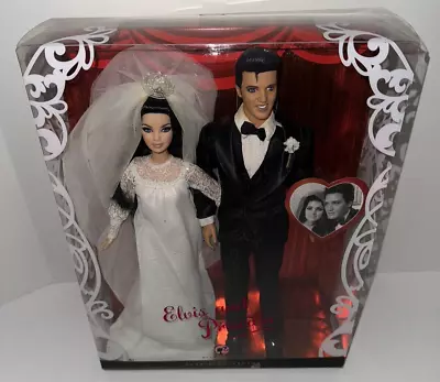 Elvis And Priscilla Barbie Dolls 2008 Collector Wedding Set Pink Label • $219.11