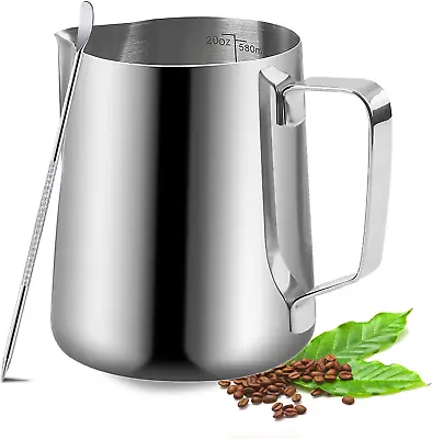 Milk Frothing Pitcher 20Oz/600Ml Milk Frother Cup Stainless Steel Jug Steaming  • $17.43