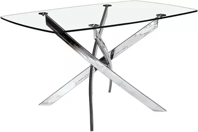 Dining Table With Tempered Glass Top Elegant Statement Piece For Contemporary H • $314.99