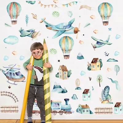 £5.12 • Buy DIY Hand-painted Hot-air Balloon Train Wall Sticker Children Waterproof Stic#vi