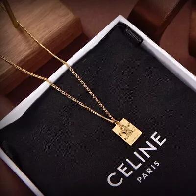 CELINE Logo Necklace Pendant Square Ring Gold • $95.86