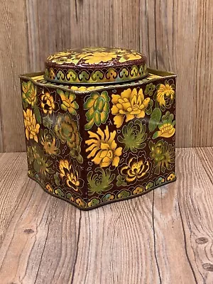 Vintage Collectible Floral Daher Tin Made In England 11101 Gold With Lid • $14.99