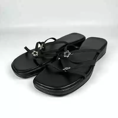 Vintage Y2K Montego Bay Black Platform Strappy Metal Flowers Sandals Size 10 • $30