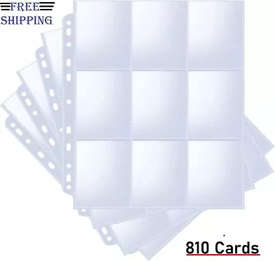$9.61 • Buy 810 Card Sleeves Binder Plastic Protector Album Clear 9 Pocket Pokemon, Baseball